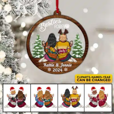 Custom Besties Acrylic Wood Ornament - Besties Christmas Ornaments - Xmas Keepsake