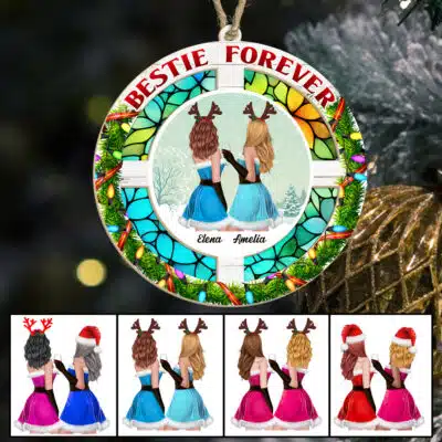 Alternative view of Personalized Bestie Forever Christmas Holiday Suncatcher Ornament Keepsake - Christmas Gift for Best Friend