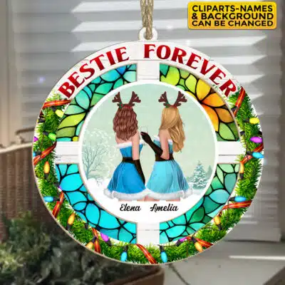 Personalized Bestie Forever Christmas Holiday Suncatcher Ornament Keepsake - Christmas Gift for Best Friend