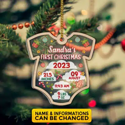 Alternative view of Personalised Baby's First Christmas Decoration | Christmas Bauble Gift Acrylic & Wood Ornament | Baby's 1st Christmas Ornament