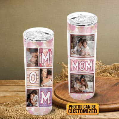 Personalized Photo Love Mom Insulated Skinny Tumbler Cup with Lid – Gifts For Mom