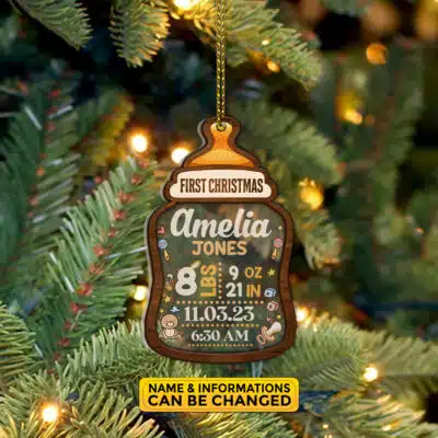 Personalized Baby's First Christmas Baby Newborn Transparent Acrylic Wood Christmas Ornament Keepsake