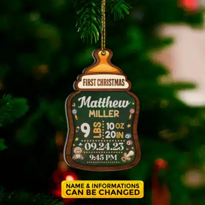 Alternative view of Personalized Baby's First Christmas Baby Newborn Transparent Acrylic Wood Christmas Ornament Keepsake