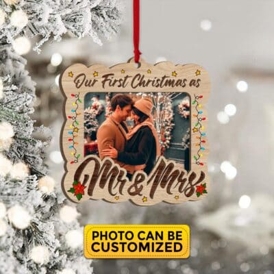 Alternative view of Personalized Our First Christmas As Mr And Mrs 2023 Couple 2 Layered Wood Christmas Ornament Keepsake