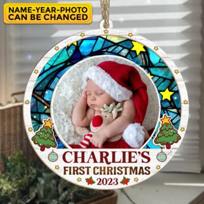Baby's First Christmas Personalise Photo Suncatcher Ornament | Baby Keepsake | Baby Custom Gift | Baby Christmas Gifts