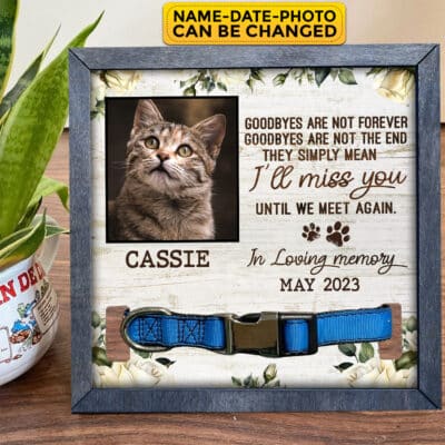 Alternative view of Personalized Photo Goodbyes Are Not Forever Goodbyes Are Not The End Dog Memorial Collar Sign