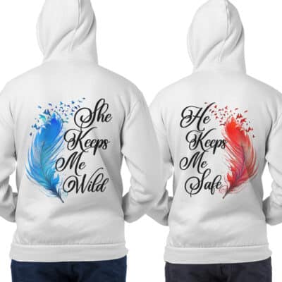 Feather He Keeps Me Safe Print On Back Hoodie - Sweatshirt - Long Sleeve