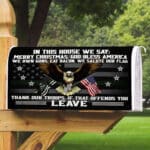 In This House We Say Merry Christmas God Bless America Eagle US Veteran Mailbox Cover - Decorative Post Letter Box Decor