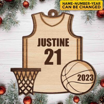 Personalized Basketball Custom Shaped Wooden Christmas Ornament Keepsake - Custom Gift For Basketball Player