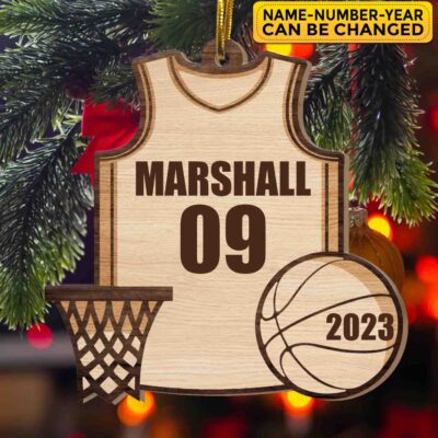Alternative view of Personalized Basketball Custom Shaped Wooden Christmas Ornament Keepsake - Custom Gift For Basketball Player