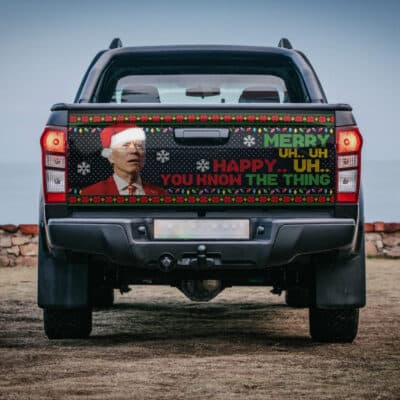 Merry Uh Uh Happy Uh You Know The Thing Funny Biden Santa Ugly Christmas Truck Tailgate Decal Sticker Wrap