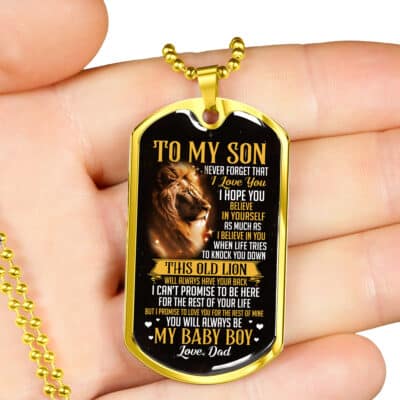 Alternative view of Lion Dad To My Son Never Forget That I Love You Hope You Believe In Yourself Dog Tag Pendant Necklace