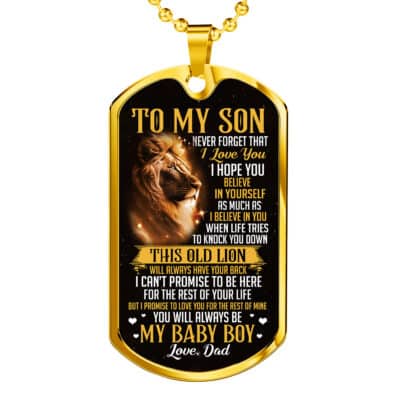 Lion Dad To My Son Never Forget That I Love You Hope You Believe In Yourself Dog Tag Pendant Necklace