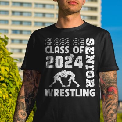 Wrestling Team Senior Class of 2024 Graduation Print On 2 Sides Front Back T-Shirt