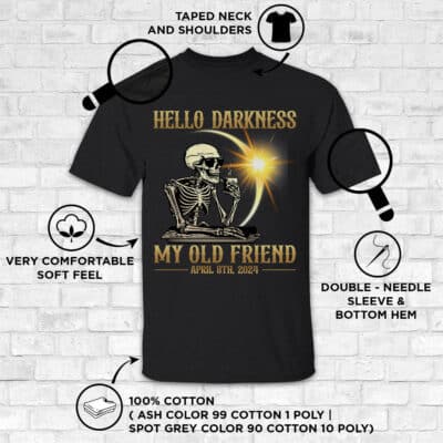 Alternative view of Hello Darkness My Old Friend Funny Skeleton Total Solar Eclipse T-Shirt