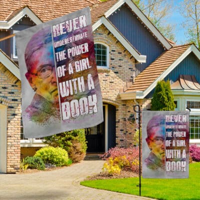 Alternative view of Never Underestimate The Power Of A Girl With A Book Ruth Bader Ginsburg Outdoor House Flag - Home Garden Flag