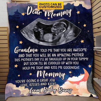 Personalized Dear Mommy Grandma Told Me That You Are Awesome Fleece Blanket - Pregnancy Mom Blanket Gifts