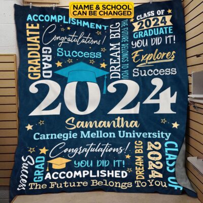 Personalized Name Class of 2024 Graduation Blanket - Graduation gifts for Her and Him - Senior 2024 Custom Name Grad College Gifts