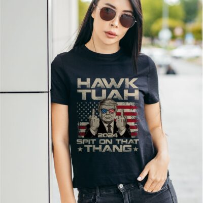 Alternative view of Hawk Tuah 2024 Spit On That Thang Funny Trump Middle Finger T-Shirt