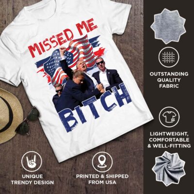 Alternative view of Missed Me Bitch Funny Trump 2024 T-Shirt - Support Trump V-Neck Shirt