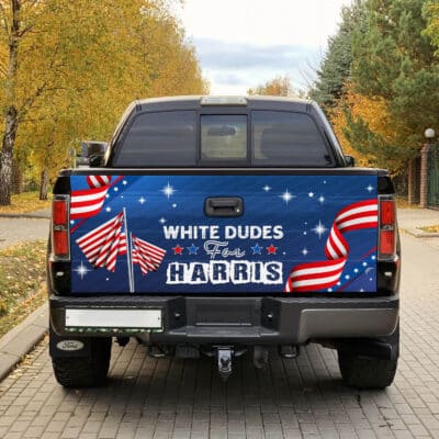 Alternative view of White Dudes For Harris 2024 Truck Tailgate Decal Sticker Wrap - Support Kamala Harris Decal Bumper Sticker