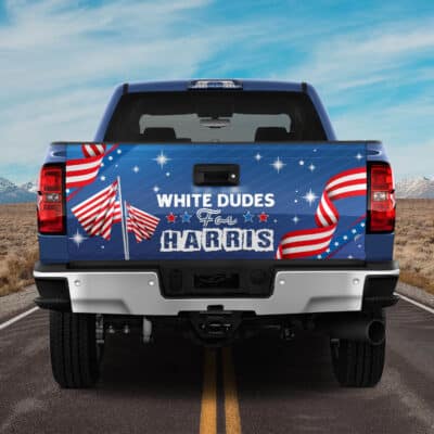 White Dudes For Harris 2024 Truck Tailgate Decal Sticker Wrap - Support Kamala Harris Decal Bumper Sticker