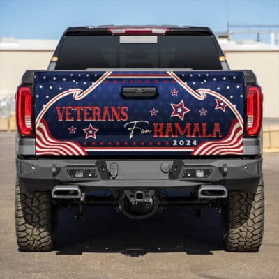 Veterans For Kamala 2024 Truck Tailgate Decal Sticker Wrap - Support Kamala Harris Vinyl Graphic Decal Bumper Sticker