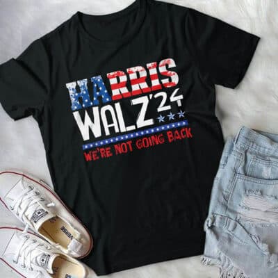 Alternative view of Harris Walz 2024 We're Not Going Back T-Shirt - Support Kamala Harris Shirt
