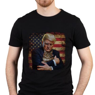 Trump Hugging an Orange Cat 2024 T-Shirt - Make Cats Safe Again Shirt