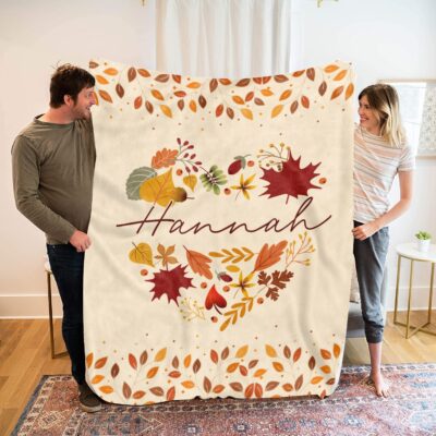 Alternative view of Personalized Autumn Fall Throw Blanket - Halloween Leaf Autumn Plush Fall Decor Fleece Blanket