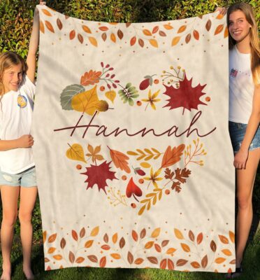 Personalized Autumn Fall Throw Blanket - Halloween Leaf Autumn Plush Fall Decor Fleece Blanket