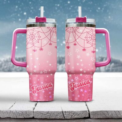 Personalized Halloween Spider Tumbler 40oz with Handle Lid and Straw - Custom Name Halloween Gifts for Women Men