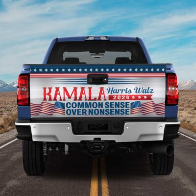 Alternative view of Kamala Harris Walz 2024 Common Sense Over Nonsense Truck Tailgate Decal Sticker Wrap