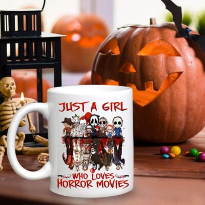 Alternative view of Just A Girl Who Loves Horror Movies Halloween Characters Ceramic Coffee Mug - Water Bottle - Travel Mug