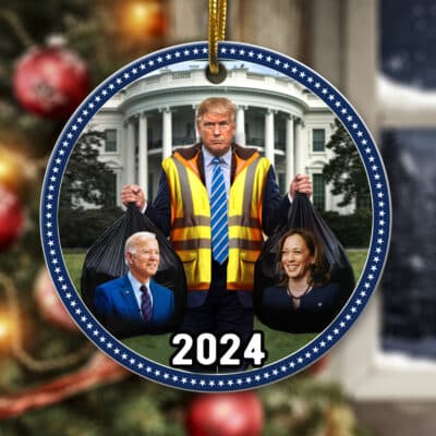 Trump Throwing Garbage Funny Biden Kamala Circle Christmas Ornament Keepsake