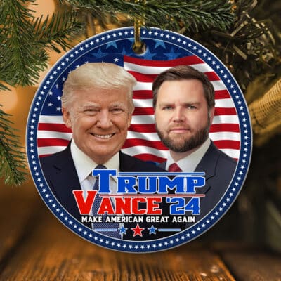 Alternative view of Trump Vance 24 Make America Great Again Support Trump President Circle Christmas Ornament Keepsake