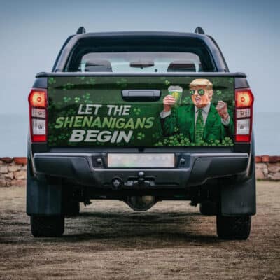 Let The Shenanigans Begin Funny Trump St Patrick's Day Truck Tailgate Decal Sticker Wrap