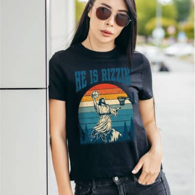 He Is Rizzin Funny Jesus Basketball Vintage Retro Religious T-Shirt