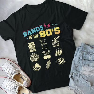 Bands of The 90s Popular Music Rock Funny 90's Retro T-Shirt - N-Neck Shirt