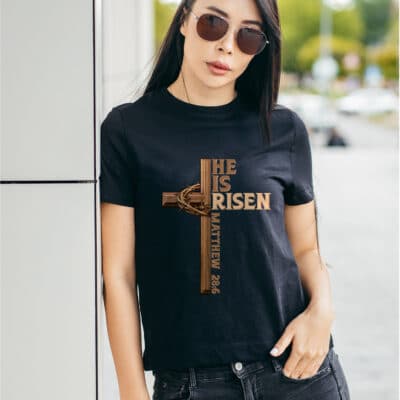 Alternative view of He Is Risen Matthew 28:6 Jesus Cross Christian Religious T-Shirt