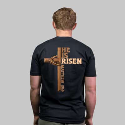 Alternative view of He Is Risen Matthew 28:6 Jesus Cross Christian Religious Print On Back T-Shirt Only