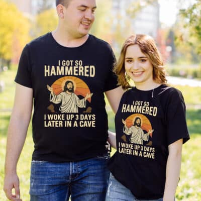 Alternative view of I Got So Hammered I Woke Up 3 Days Later In A Cave Funny Jesus T-Shirt