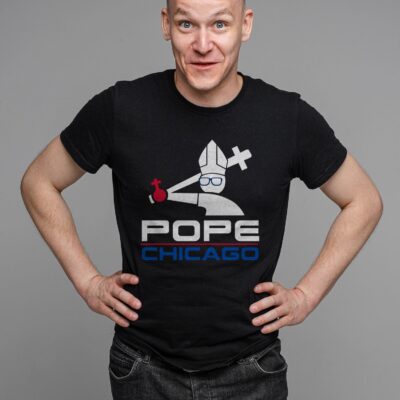 Alternative view of Pope Chicago Funny Pope Leo XIV Playing Baseball T-Shirt