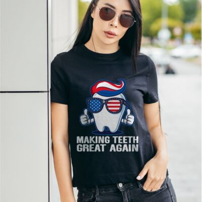 Making Teeth Great Again Funny Trump 4th Of July American Flag T-Shirt