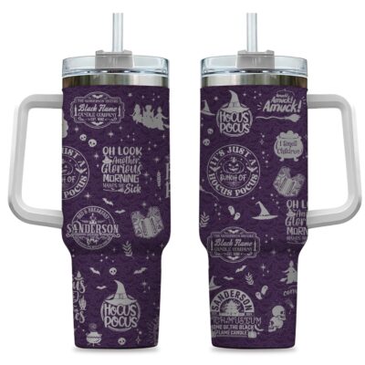 Alternative view of Hocus Pocus Tumbler with Handle 40oz Gold Silver Engraving Stainless Steel - Halloween Gifts for Movie Lovers, Sanderson Sister Gifts