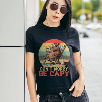 Don't Worry Be Capy Funny Capybara Vintage Retro T-Shirt - V-Neck - Youth Shirt - Capybara Lover Gifts