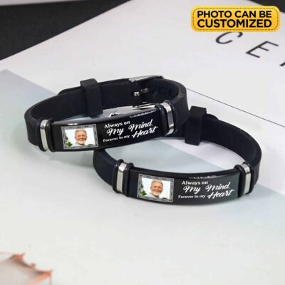 Personalized Photo Always on My Mind Forever In My Heart Bracelet - Custom Bereavement Memorial Gifts