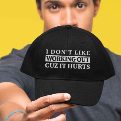 Alternative view of I Don't Like Working Out Cuz It Hurts Funny Embroidered Twill Hat Adjustable Cap For Men Women