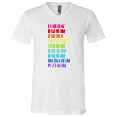 Fluorine Uranium Carbon Potassium Titanium Funny T-Shirt, White, V-Neck T-Shirt