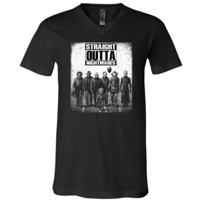 Straight Outta Nightmare Funny Halloween Horror T-Shirt - V-Neck Shirt, Black, V-Neck T-Shirt